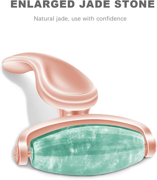 Jade Face Roller with 3 Interchangeable Heads, Facial Tools Face Rollers for Women, Face Massage Skin Care Beauty Tools (Green+Rose)