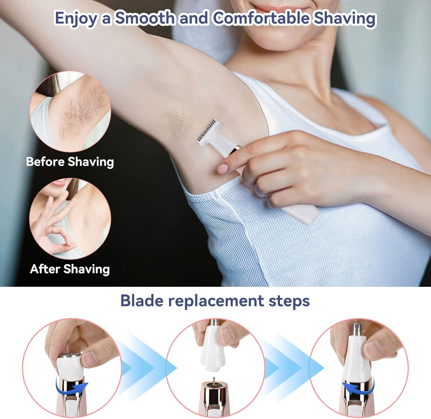 Face Razors for Women,  Bikini Trimmer 5 in 1 Wet/Dry Electric Shaver Razors for Face Nose Eyebrow Beard Mustache Arm Leg Armpit Pubic Area Painless Rechargeable Facial Hair Removal for Women