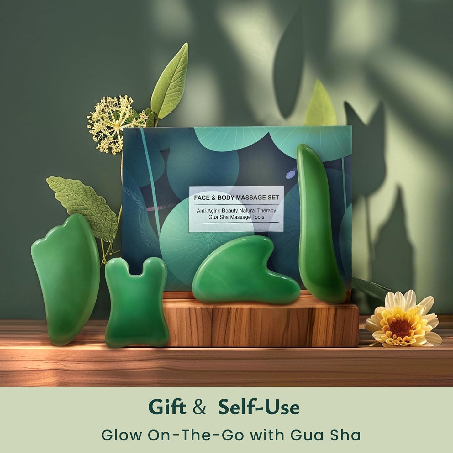 Guasha Massage Tool, 4 Pcs Gua Sha Facial Tool, Guasha Board for SPA Acupuncture Therapy Trigger Point Treatment, Gua Sha Scraping Massage Tool (Green)