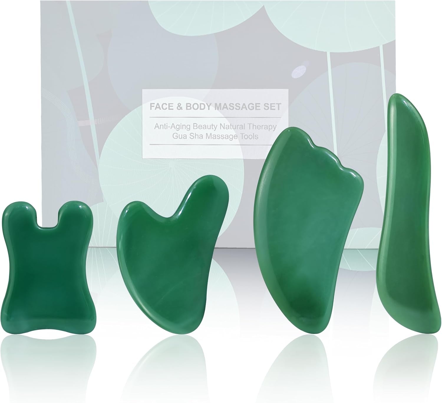Guasha Massage Tool, 4 Pcs Gua Sha Facial Tool, Guasha Board for SPA Acupuncture Therapy Trigger Point Treatment, Gua Sha Scraping Massage Tool (Green)