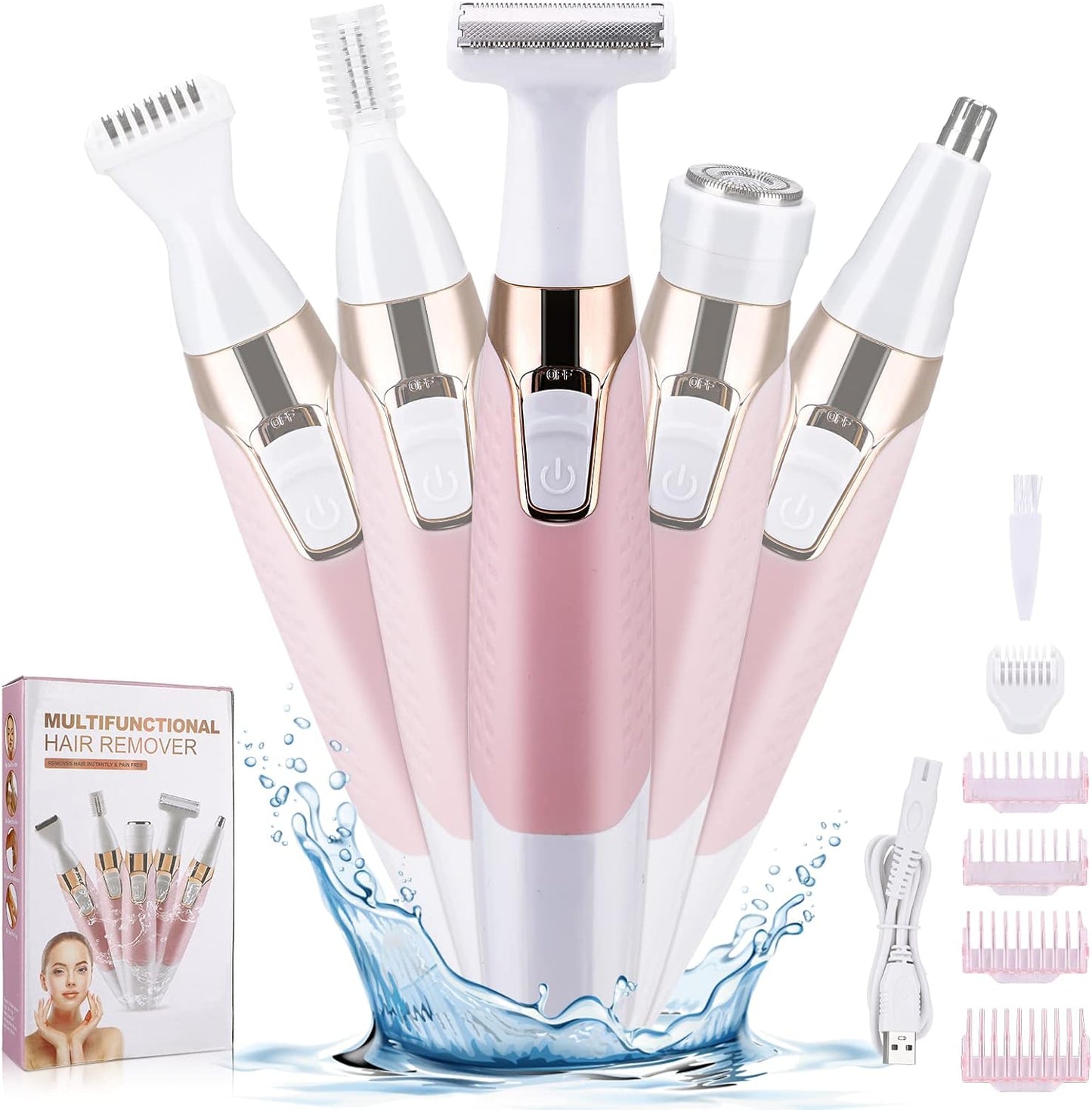 Face Razors for Women,  Bikini Trimmer 5 in 1 Wet/Dry Electric Shaver Razors for Face Nose Eyebrow Beard Mustache Arm Leg Armpit Pubic Area Painless Rechargeable Facial Hair Removal for Women