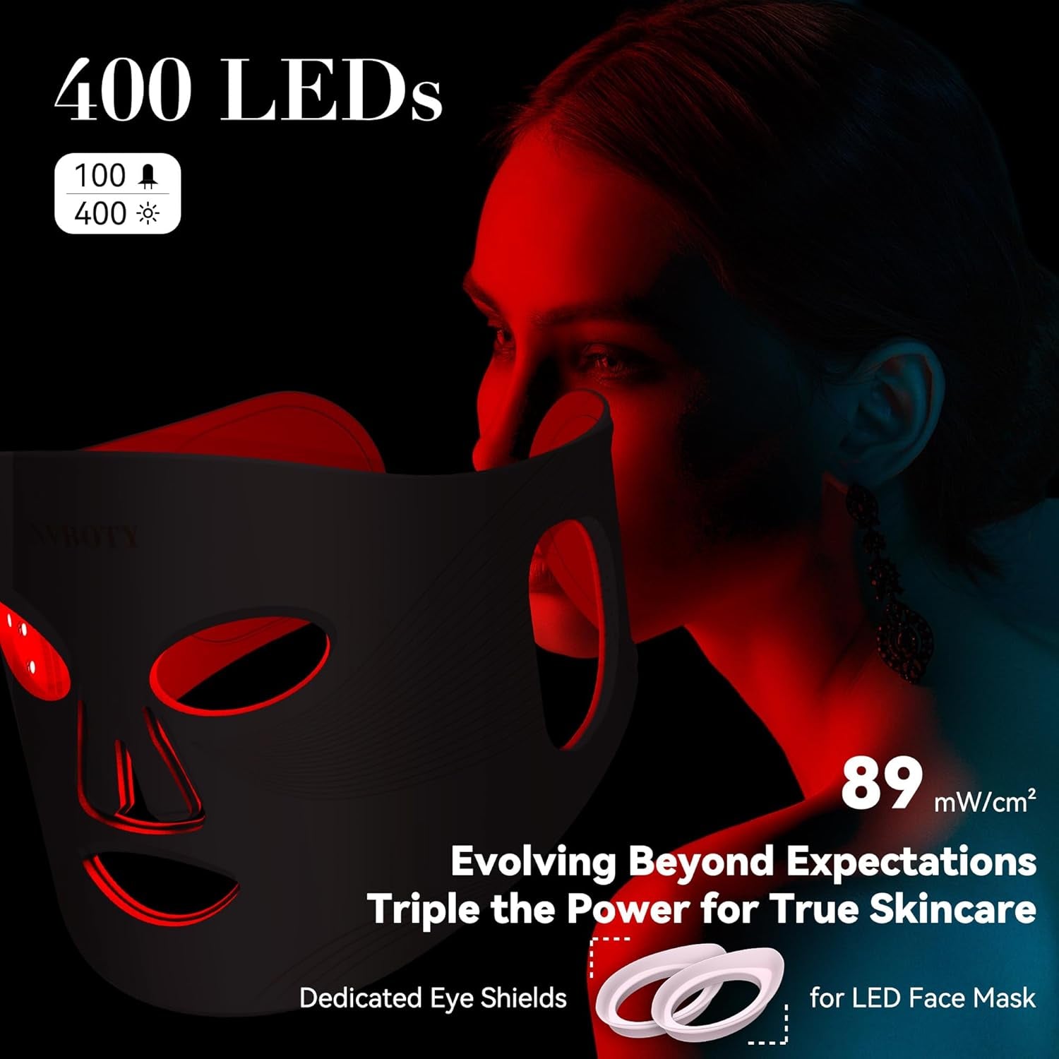 LED Face Mask Light Therapy, 4 Modes Portable Red Light Therapy for Face, 2000Mah Rechargeable Remote, Blue, Orange, 850NM Infrared & Red Light Mask, 400 Leds, Timing Function, at Home & Travel