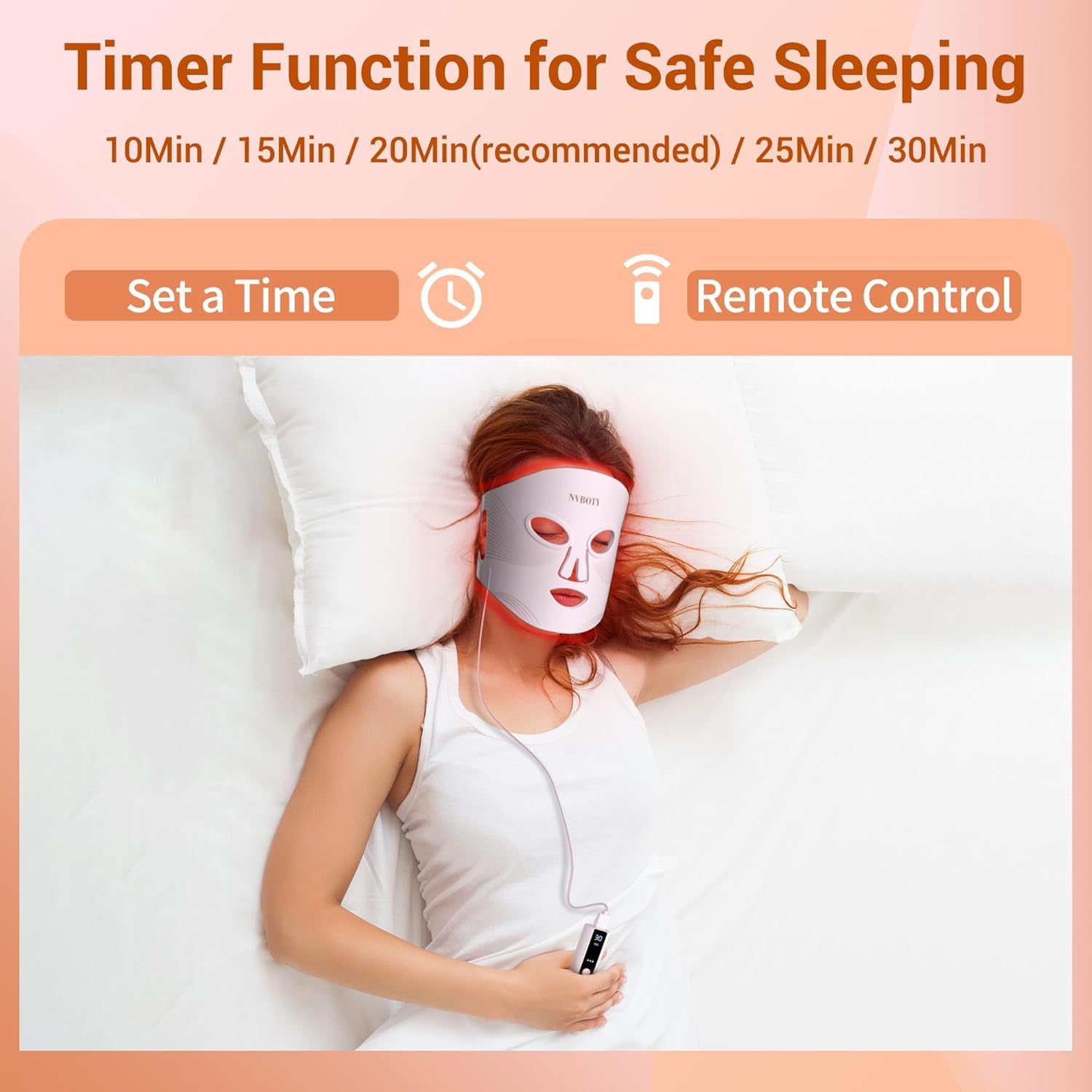 LED Face Mask Light Therapy, 4 Modes Portable Red Light Therapy for Face, 2000Mah Rechargeable Remote, Blue, Orange, 850NM Infrared & Red Light Mask, 400 Leds, Timing Function, at Home & Travel